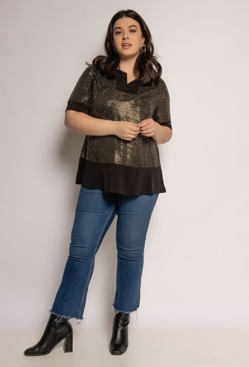 Grossiste Veti Style - Blouse pailletée à empiècements