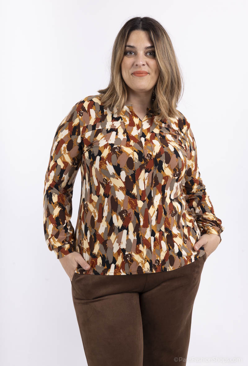 Großhändler Veti Style - Bedruckte Bluse mit V-Ausschnitt