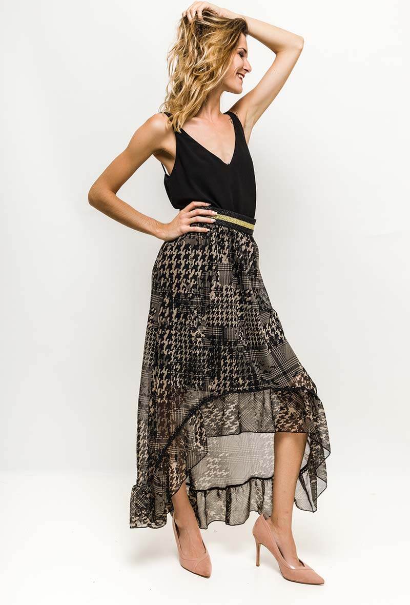 Grossiste Veti Style - Jupe imprimée avec ourlet asymétrique
