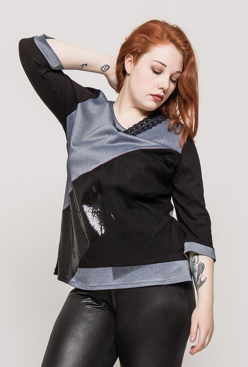 Grossista Veti Style - Top a blocchi di colore con paillettes