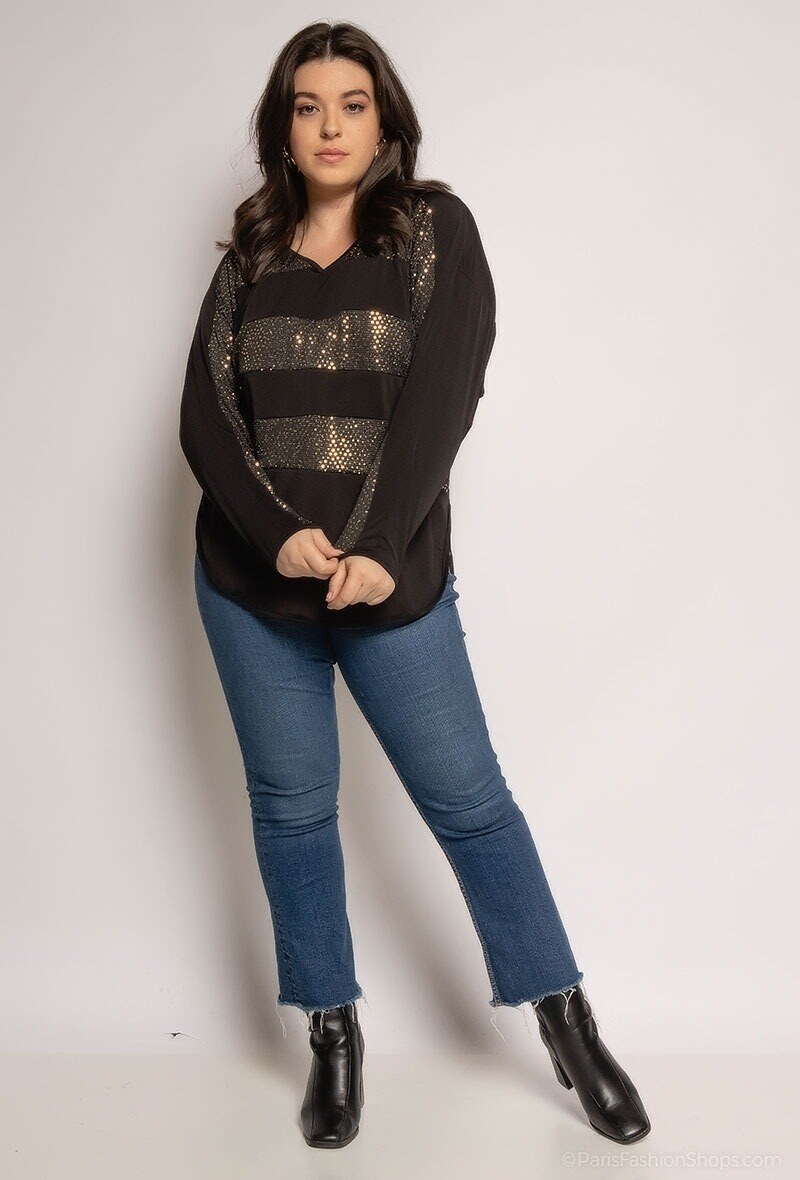 Grossiste Veti Style - Blouse à rayures pailletées