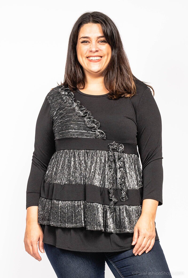 Wholesaler Veti Style - Sparkly blouse with yokes reflective details