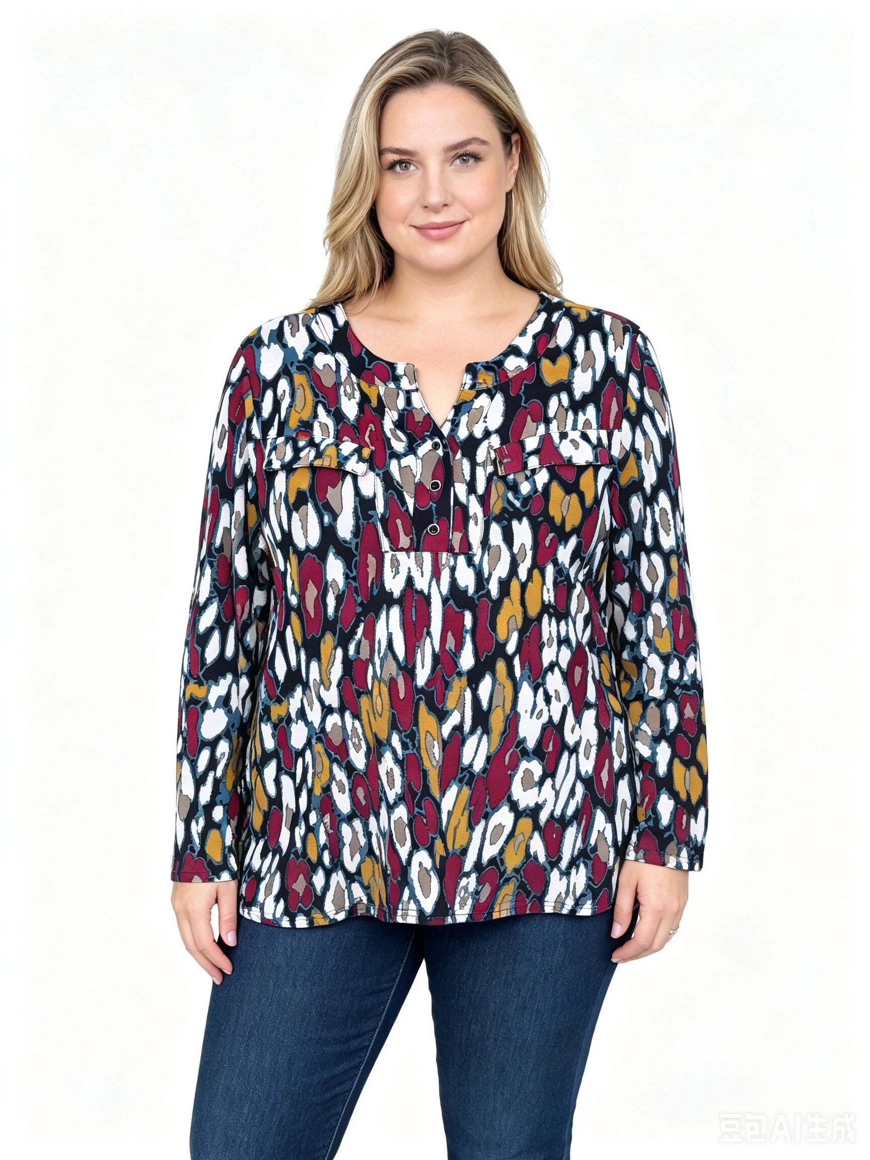 Wholesaler Veti Style - Printed tunic with three buttons and a pocket