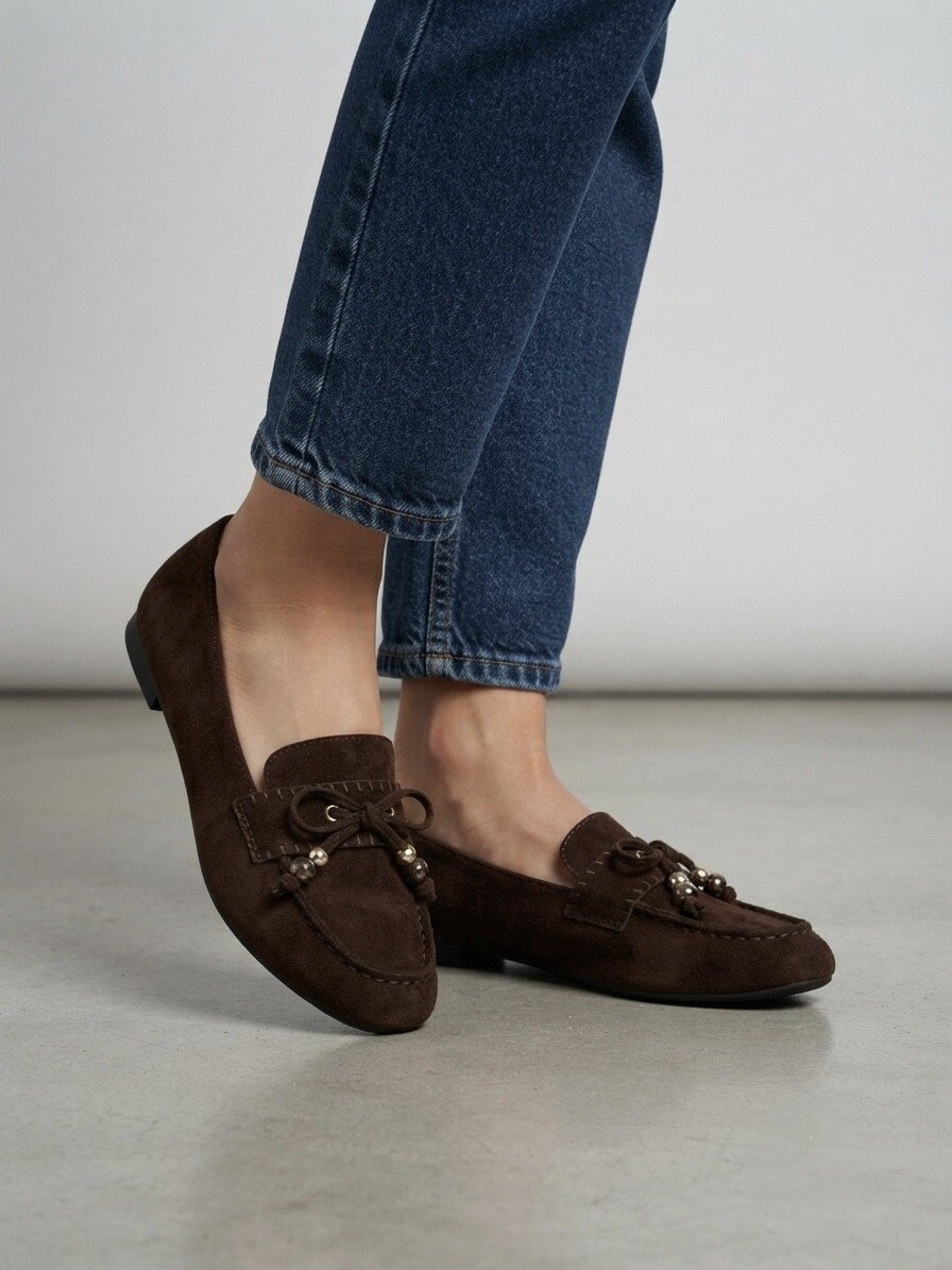 Wholesaler Vices-Verso - Suede loafers with bow and pearl detailing, comfort sole