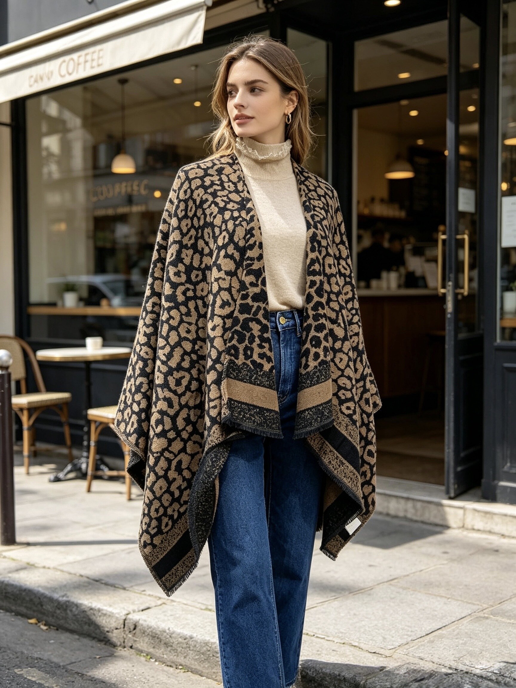 Wholesaler Victoria EL - Leopard Print Poncho Shawl