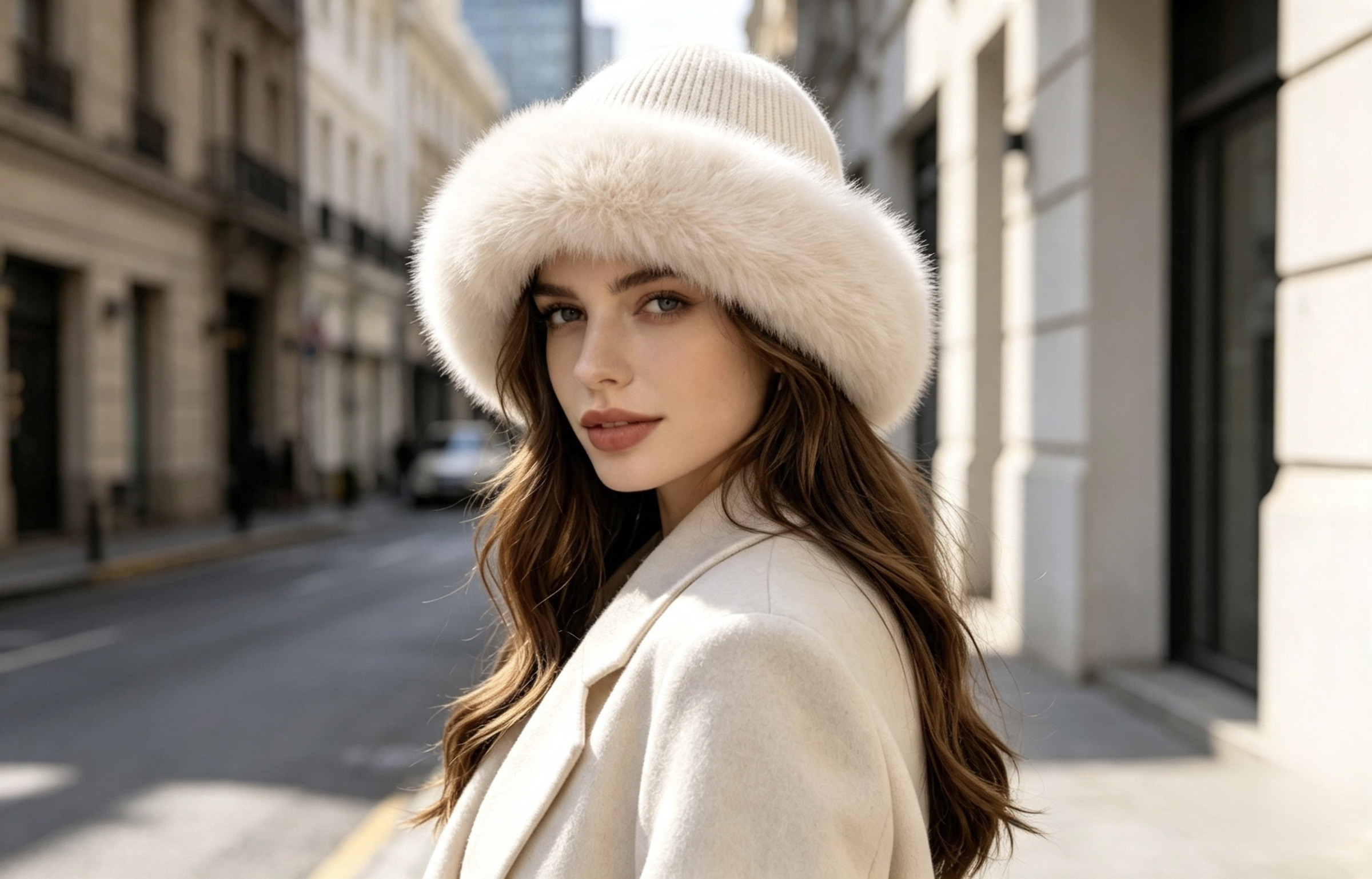Mayorista Victoria EL - Sombrero de cubo tejido para mujer con ribete de piel sintética, sombrero de invierno suave y cálido