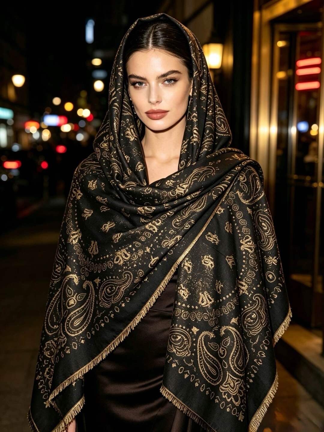 Großhändler Victoria EL - Quadratischer Schal 135 x 135 cm mit Paisley-Mustern aus Goldfaden, vielseitig einsetzbar, für Abend- und Alltagsoutfits