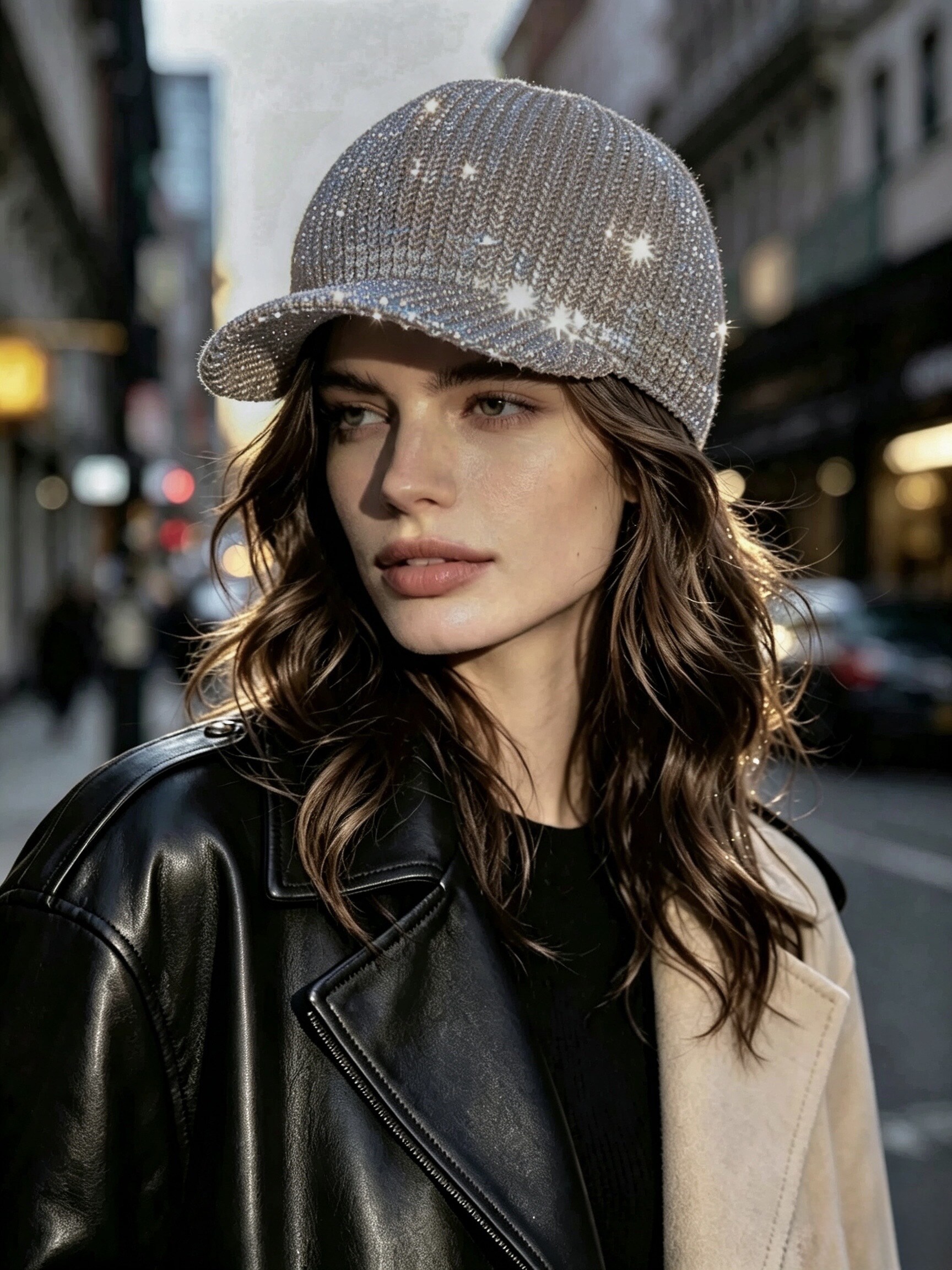 Grossiste Victoria EL - Sparkly Knitted Baseball Cap for Women