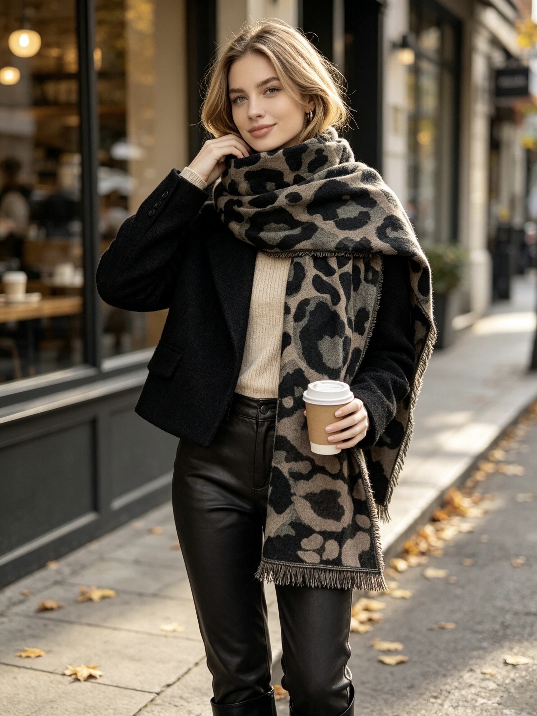 Grossiste Victoria EL - Oversized Warm Leopard Scarf for Women
