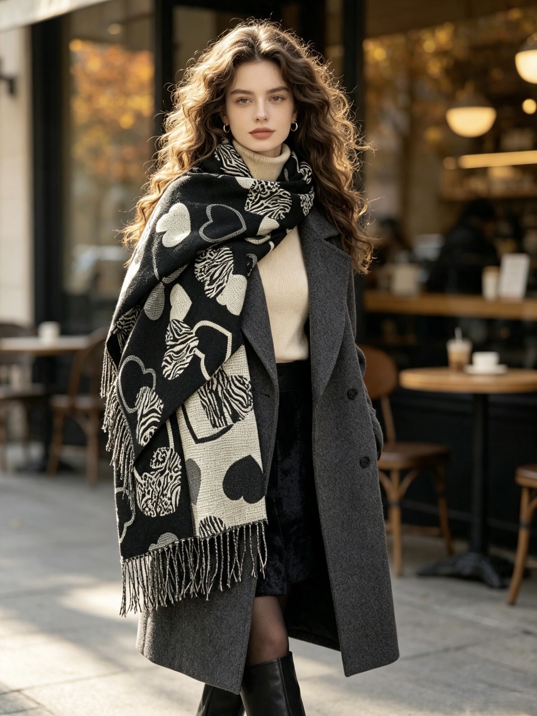 Mayorista Victoria EL - Fular mujer otoño-invierno corazones jacquard doble cara estampado cebra |