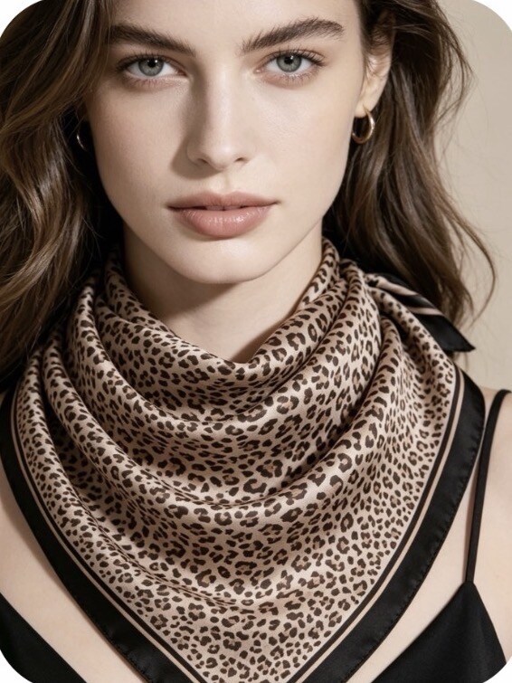 Grossista Victoria EL - Sciarpa quadrata classica in misto seta leopardata | 70×70 cm