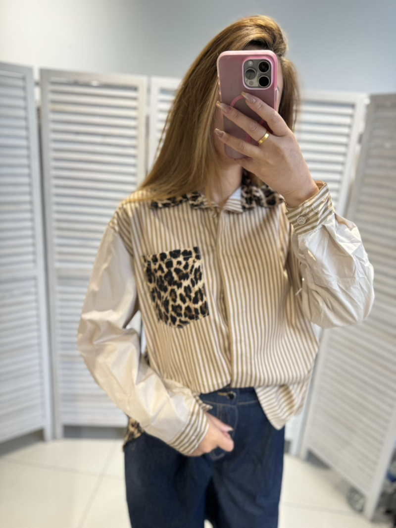 Wholesaler Victoria & Isaac - LEOPARD SHIRT - OVERSIZED STRIPE