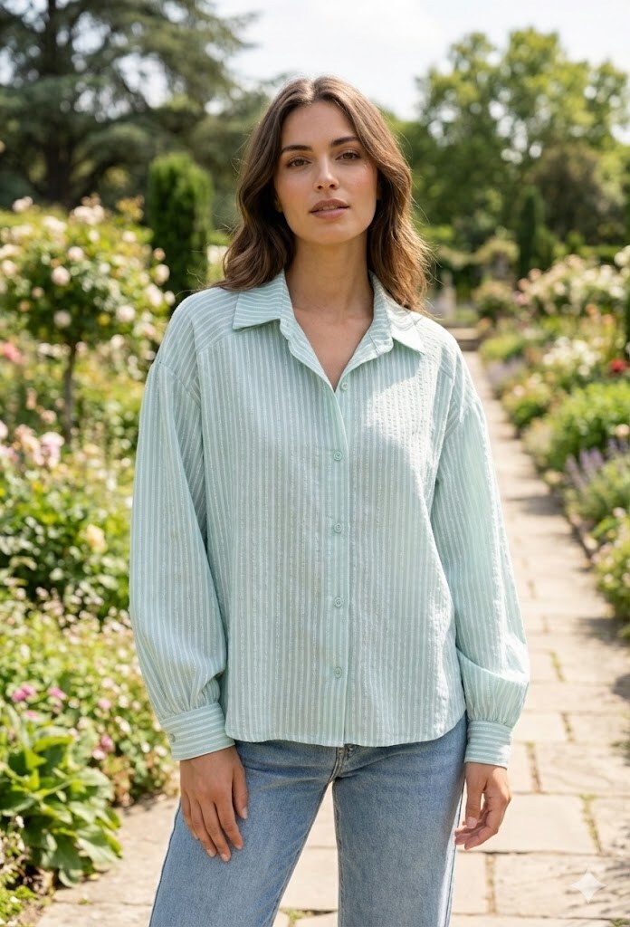 Wholesaler Victoria & Isaac - Striped Shirt with Puffy Sleeves