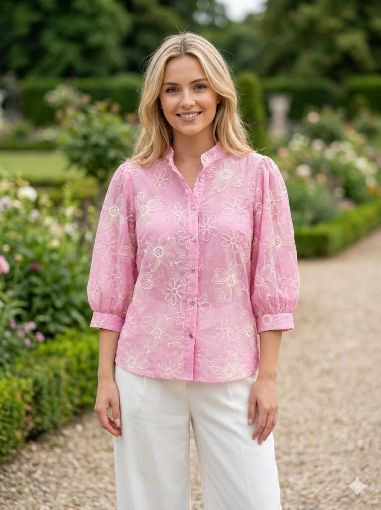 Wholesaler Victoria & Isaac - Floral blouse with puff sleeves