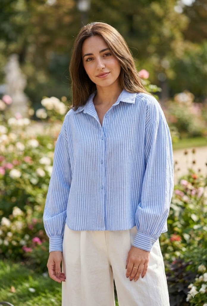 Wholesaler Victoria & Isaac - Striped Shirt with Puff Sleeves