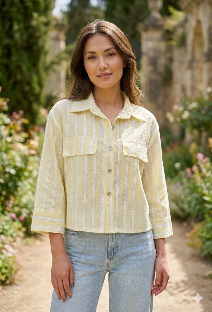 Wholesaler Victoria & Isaac - Textured Blouse with Flared Sleeves