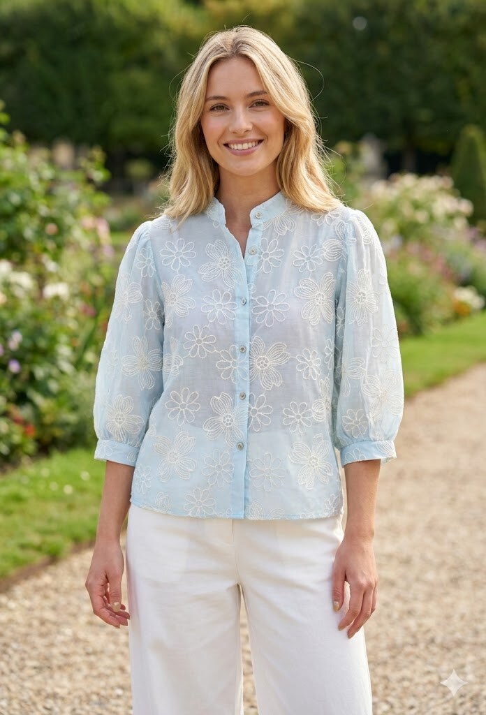 Wholesaler Victoria & Isaac - Floral blouse with puff sleeves