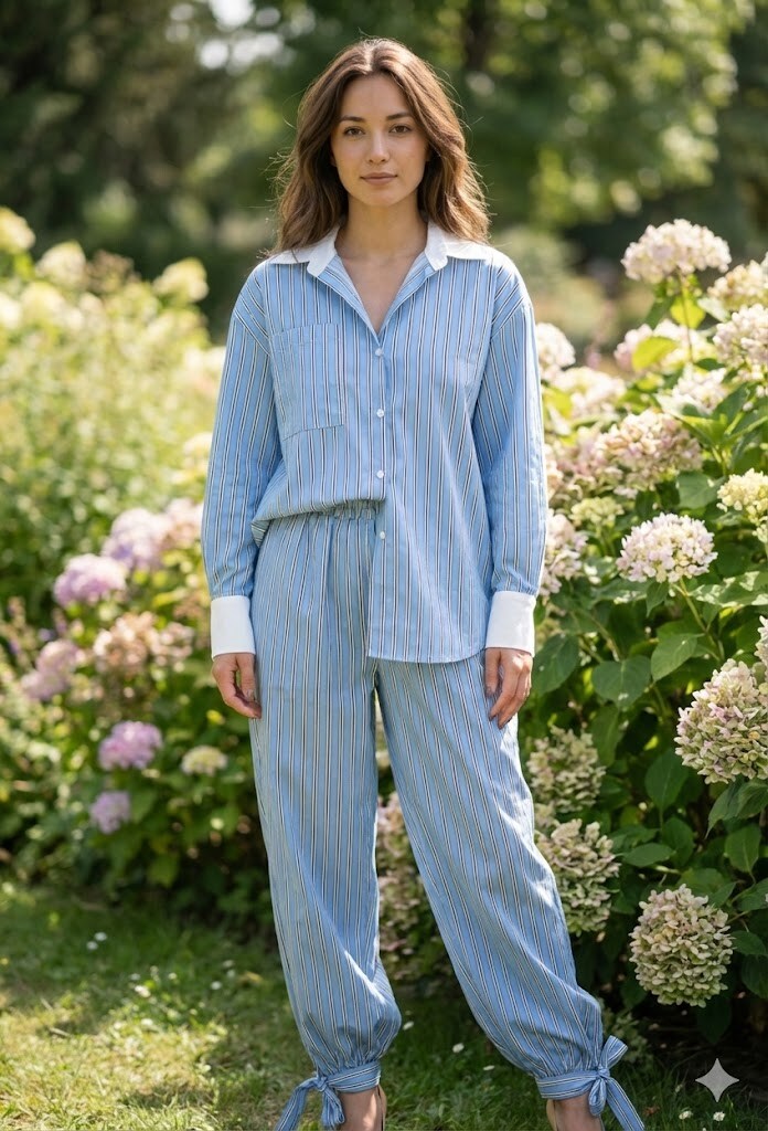 Wholesaler Victoria & Isaac - Flowy striped pants with elastic waistband and drawstrings