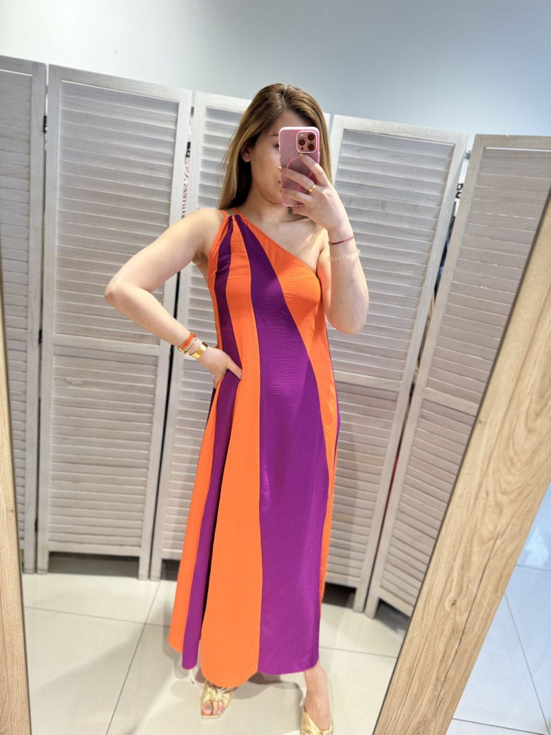 Grossiste Victoria & Isaac - Robe longue asymétrique bicolore à bretelle unique