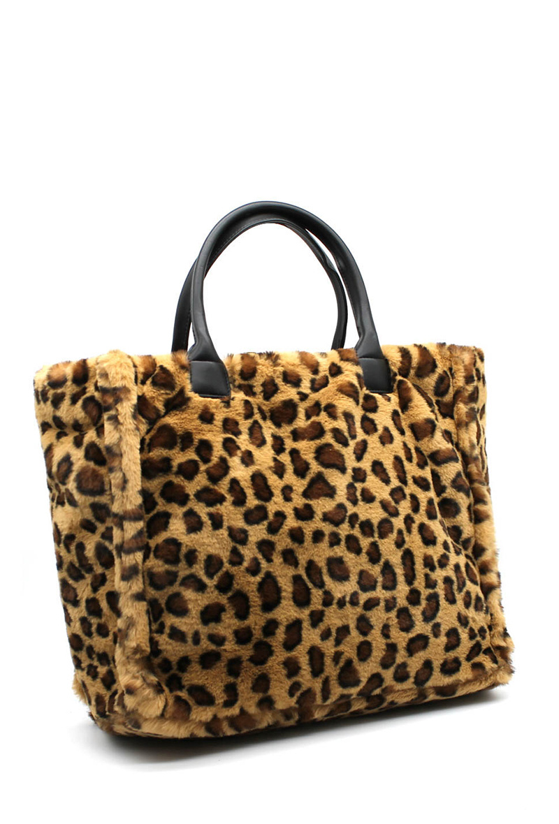 Wholesaler Vimoda - Leopard Print Faux Fur Tote Bag