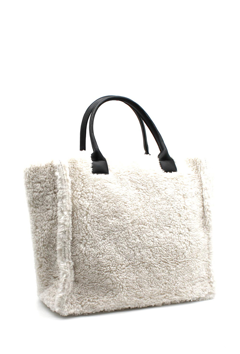 Grossiste Vimoda - Grand sac à main Cabas en moumoute couleur unie