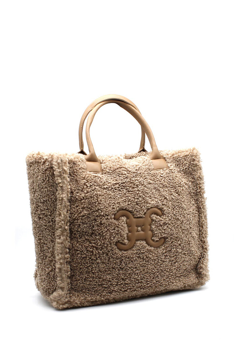 Grossista Vimoda - Borsa a mano Cabas grande in moumoute con logo E