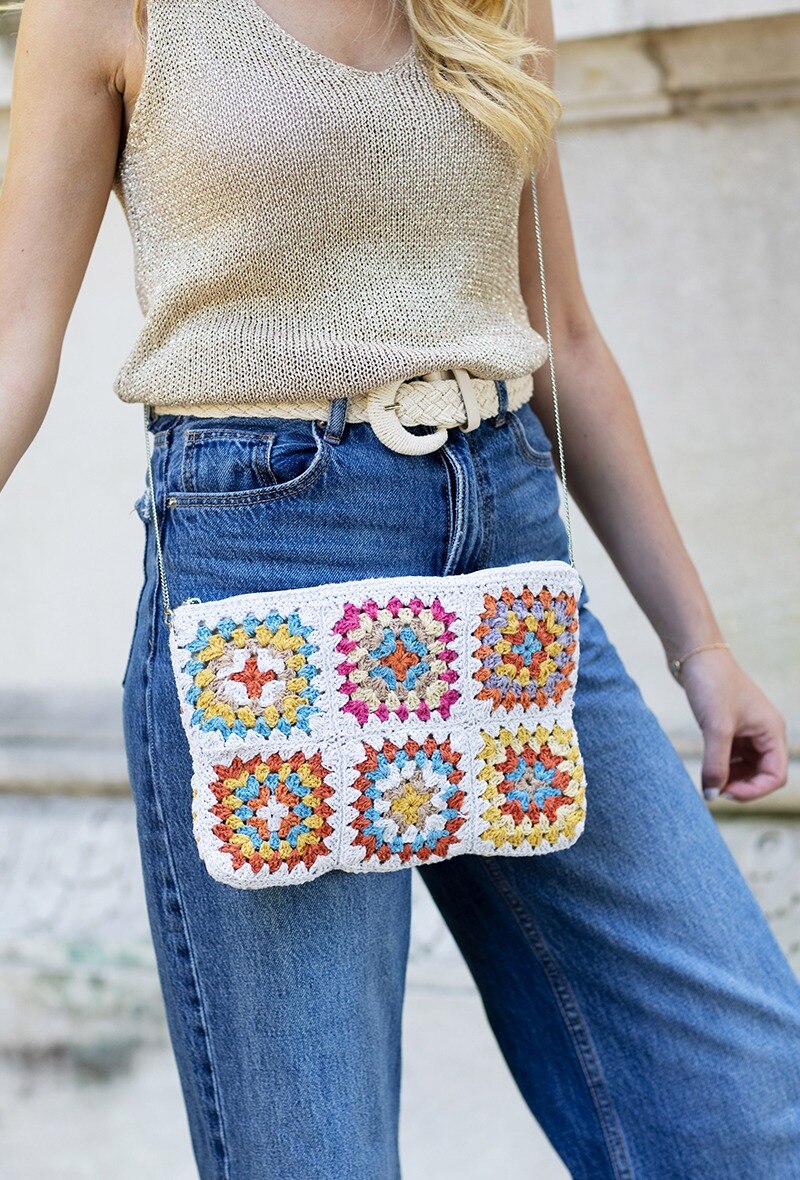 Grossiste Vimoda - Pochette coton crochet multicolore Granny