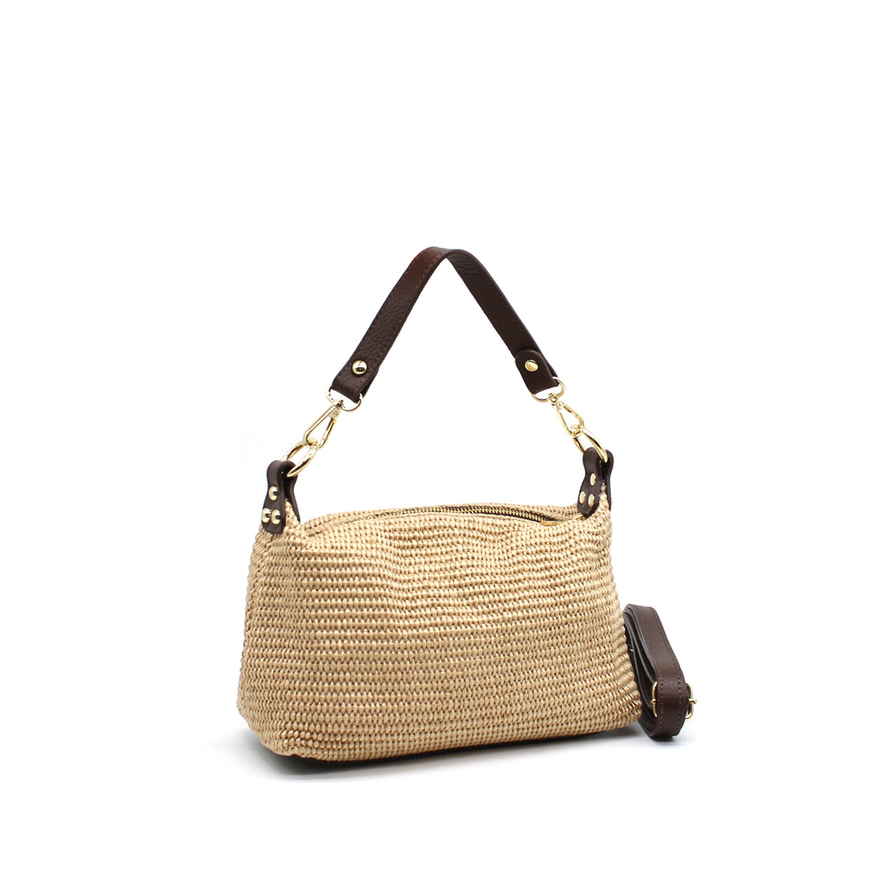 Großhändler Vimoda - Tasche im Raphia-Look mit echtem Lederfinish
