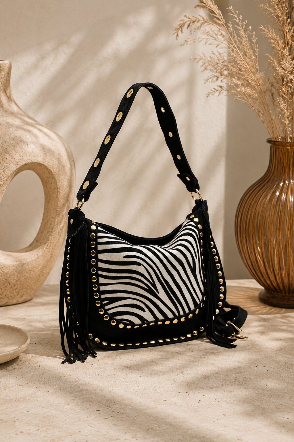 Grossiste Vimoda - Sac à épaule en cuir véritable à rabat imprimé animal