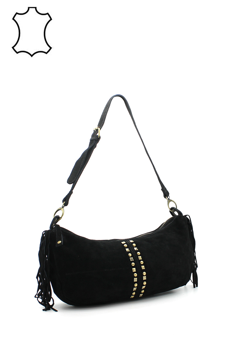 Grossiste Vimoda - Sac Bandoulière en Daim Clouté et à Franges
