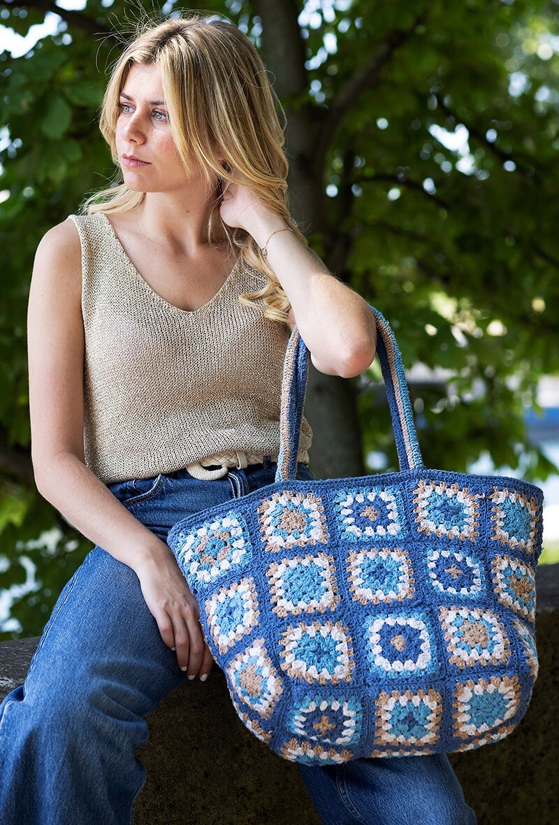 Grossiste Vimoda - Sac coton crochet multicolore Granny