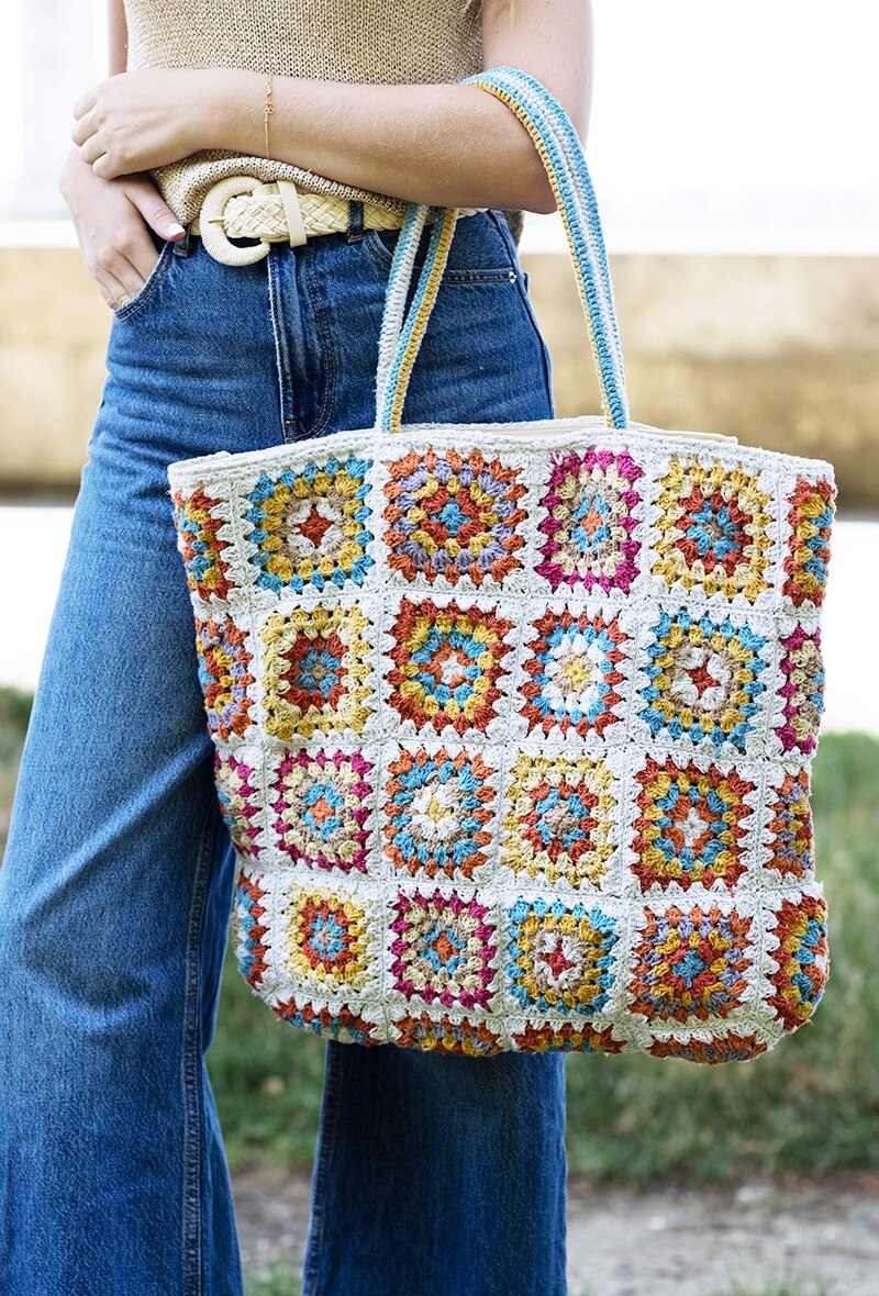 Grossiste Vimoda - Sac coton crochet multicolore Granny