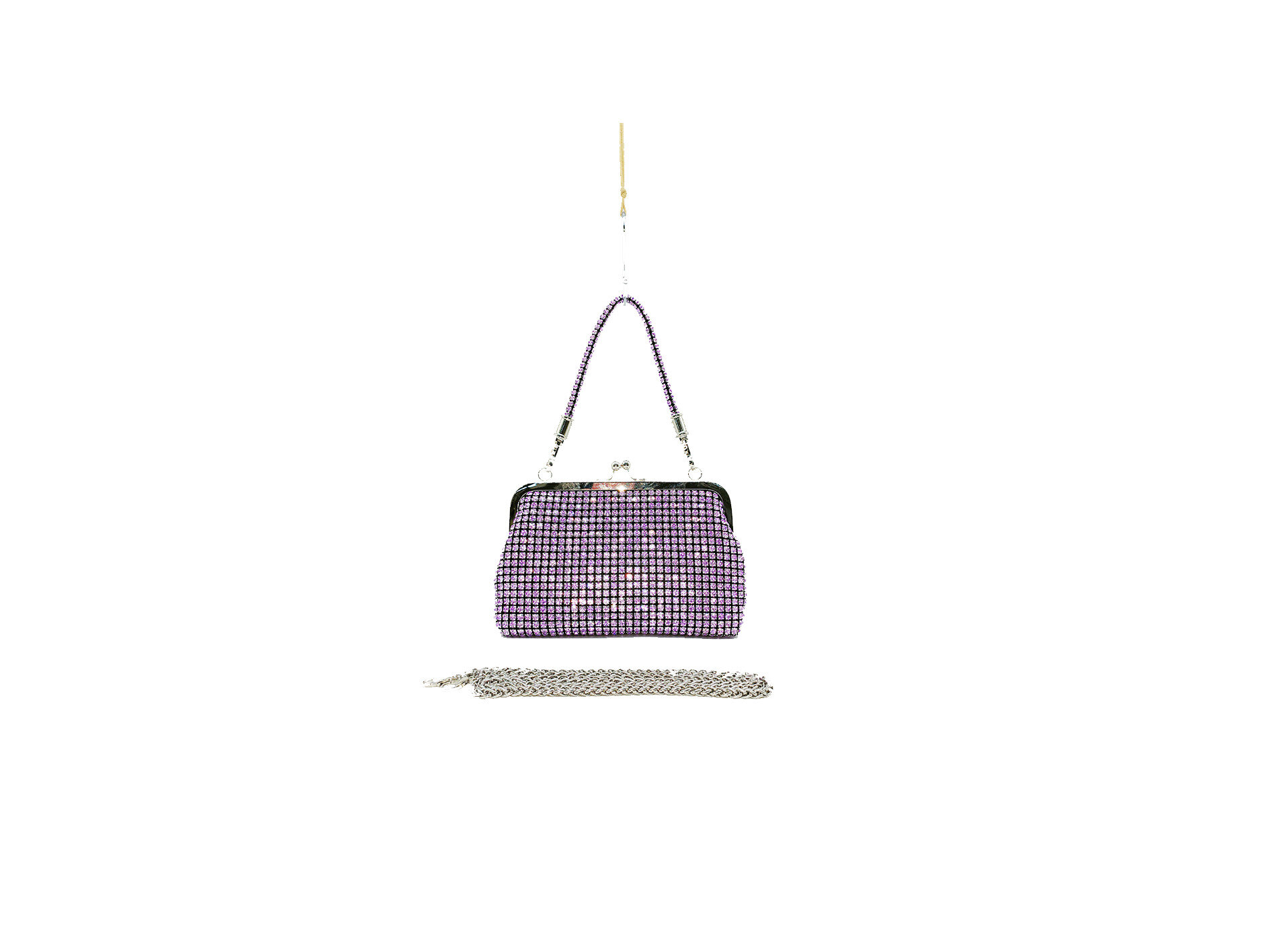 Großhändler Vivian - Abend-Mini-Clutch mit Strass besetzt, Metallrahmen und Druckknopfverschluss mit Knöpfen, Dekorierter Fester Griff und Karabiner