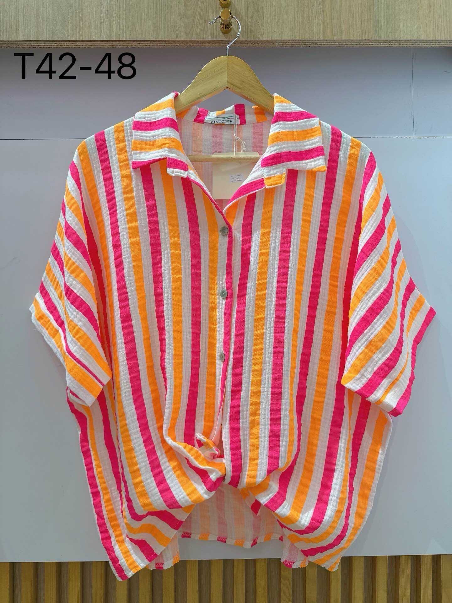 Wholesaler VIViCHY GRANDE TAILLE - Fluo striped cotton gauze shirt