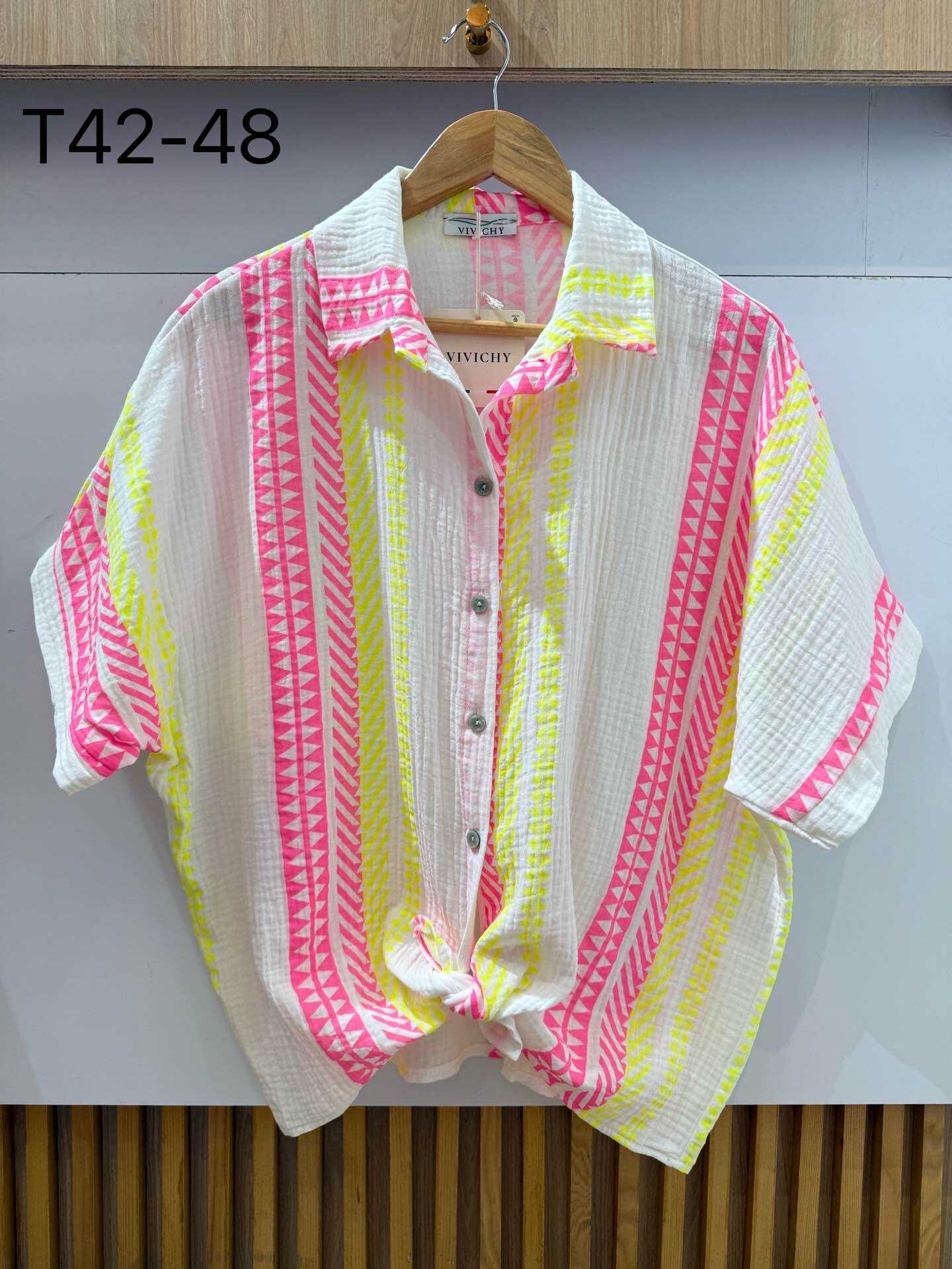 Wholesaler VIViCHY GRANDE TAILLE - Fluo printed printed cotton gauze shirt
