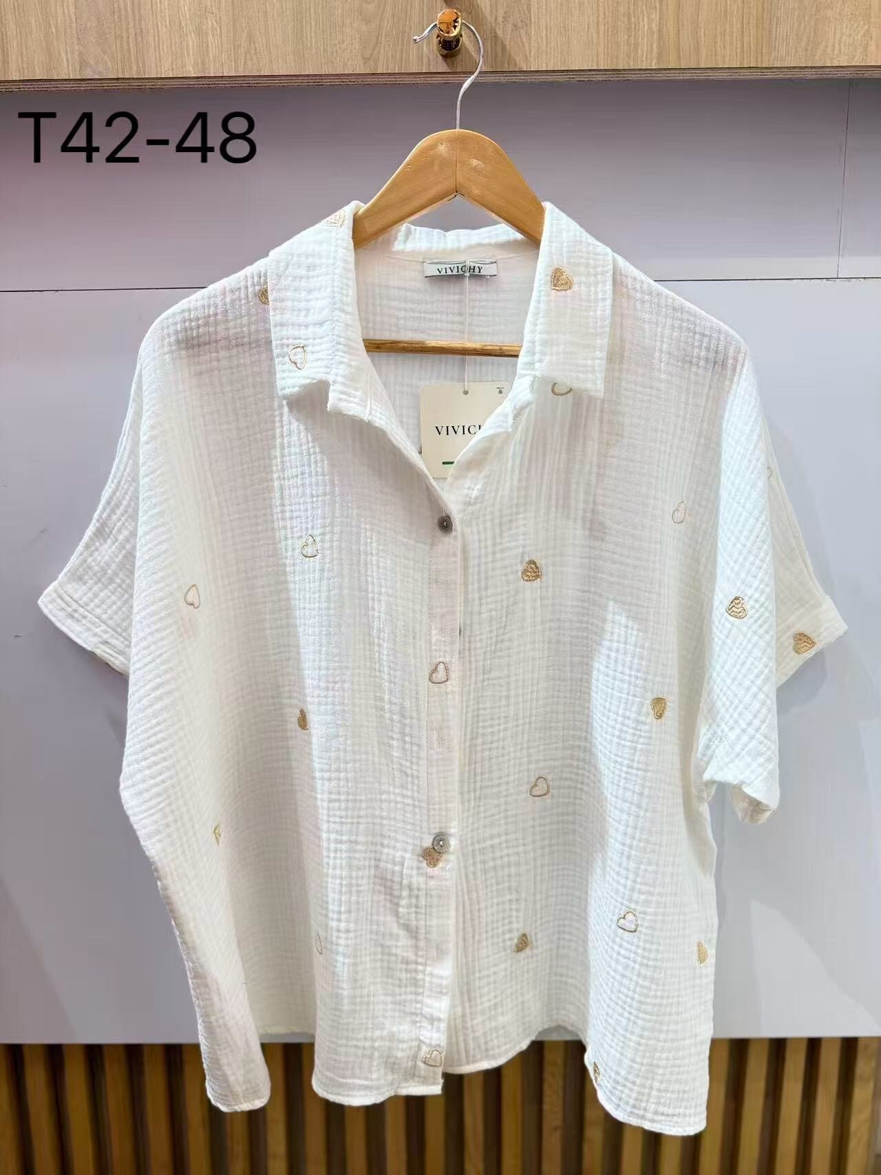 Grossista VIViCHY GRANDE TAILLE - Grande camicia di garza di cotone con motivi cardiaci per il cuore