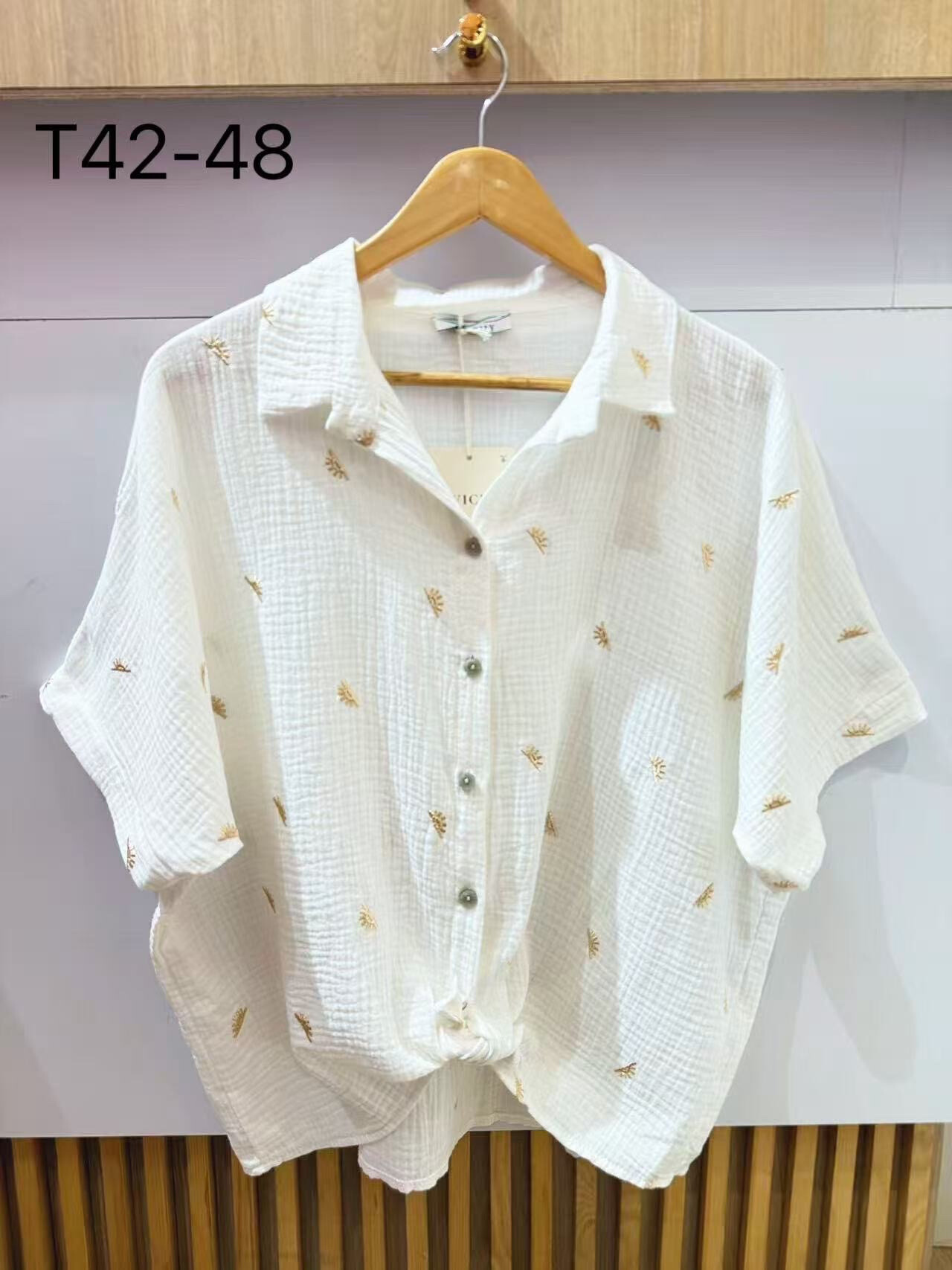 Grossiste VIViCHY GRANDE TAILLE - Chemise Gaze De Coton Grande Taille Avec Motifs Soleils Brodé En Doré
