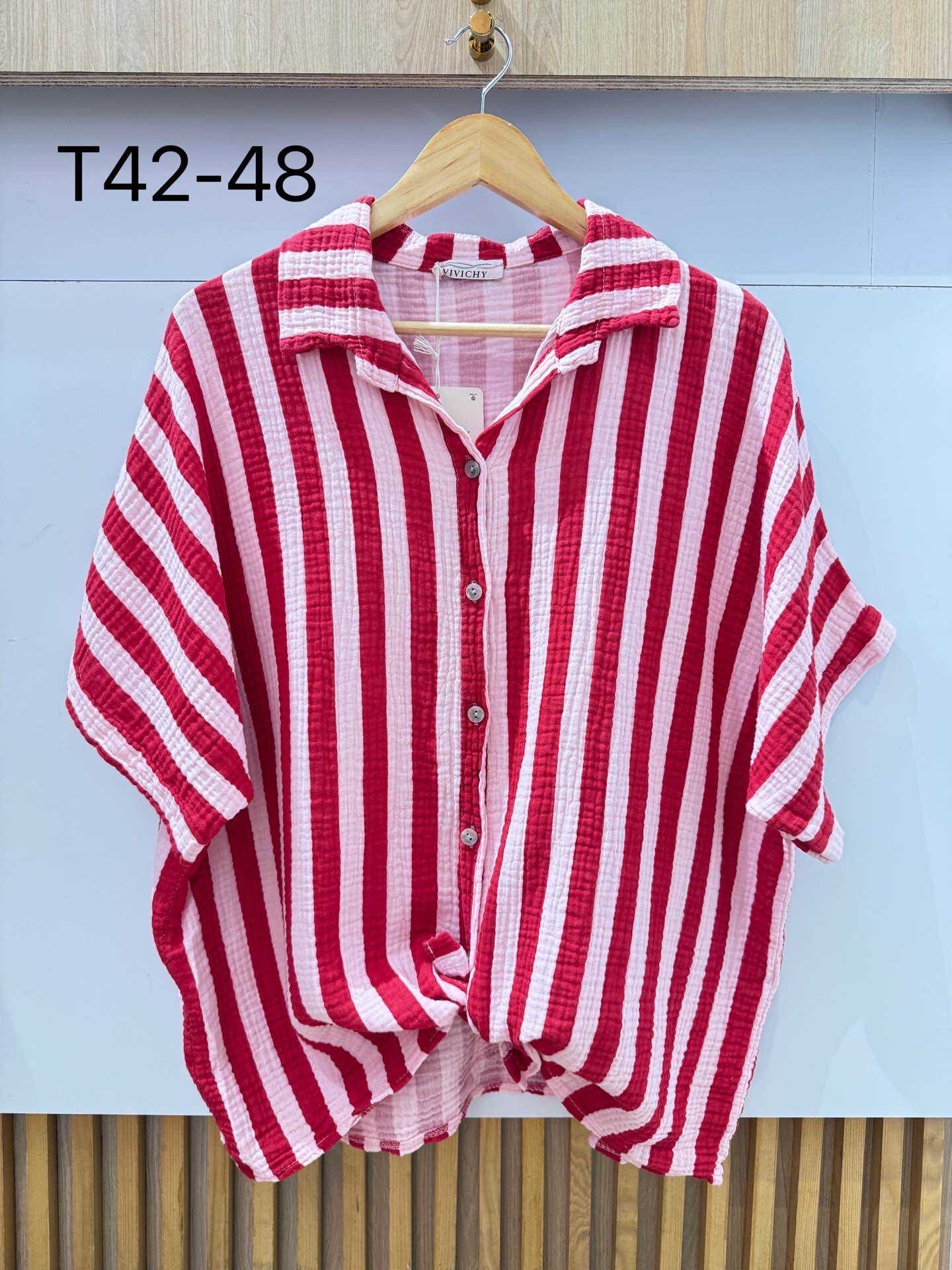 Wholesaler VIViCHY GRANDE TAILLE - Large striped cotton gauze shirt