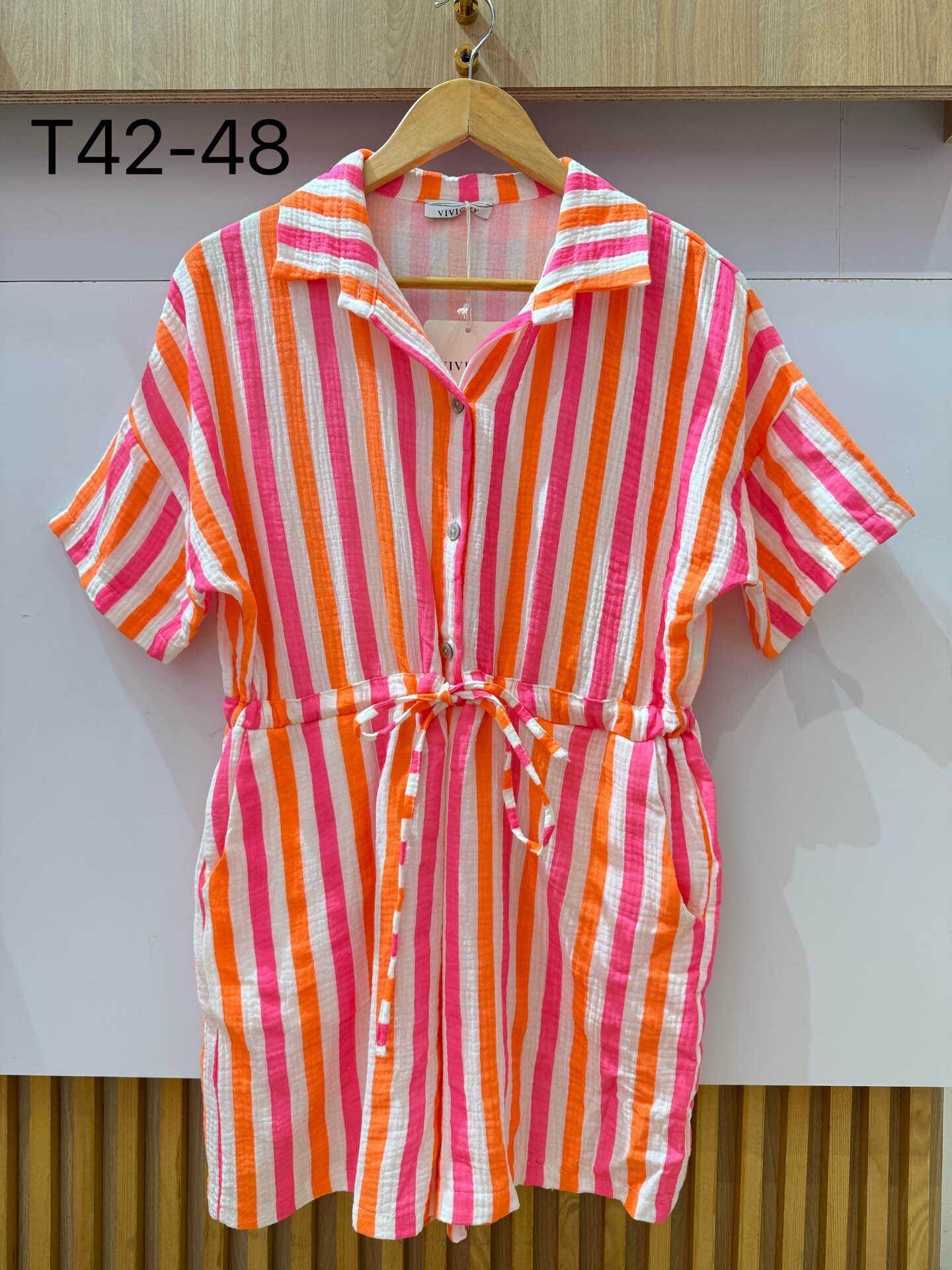 Wholesaler VIViCHY GRANDE TAILLE - Large -sized combishort cotton gauze fluorescent stripes