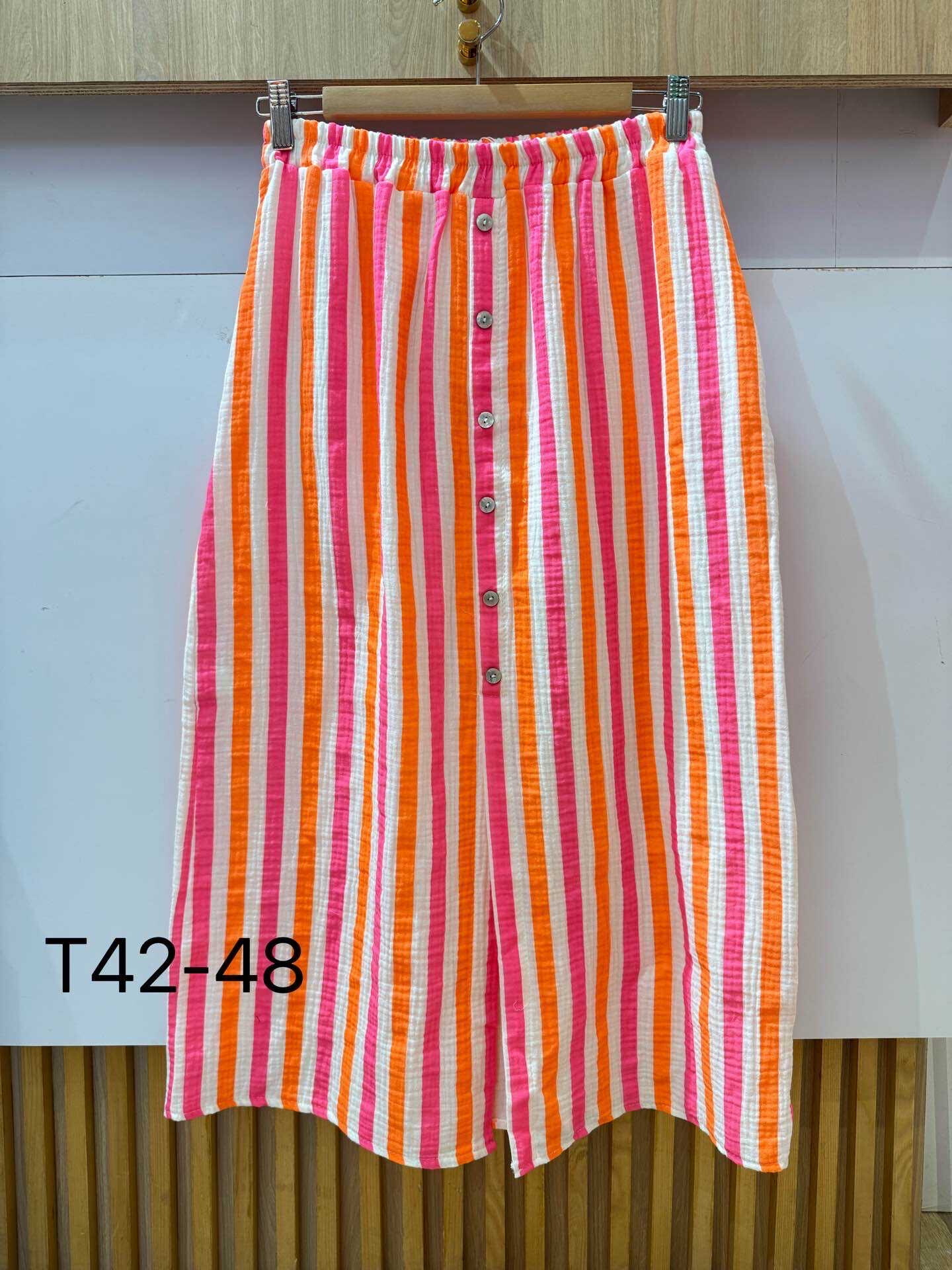 Wholesaler VIViCHY GRANDE TAILLE - Large cotton gauze size skirt with fluorescent stripes print