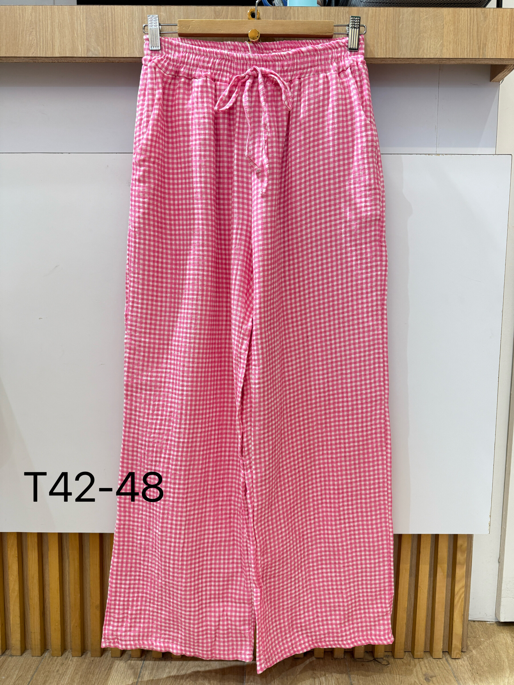 Grossiste VIViCHY GRANDE TAILLE - Pantalon grande taille Gaze De Coton En Carreaux Avec Des Porches