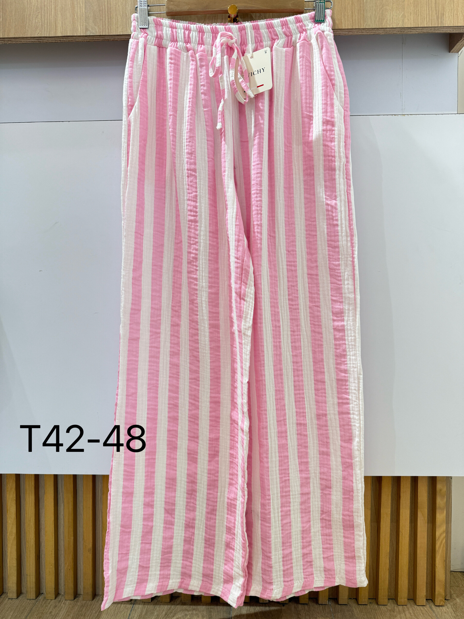 Grossiste VIViCHY GRANDE TAILLE - Pantalon Grande Taille Gaze De Coton En Rayures