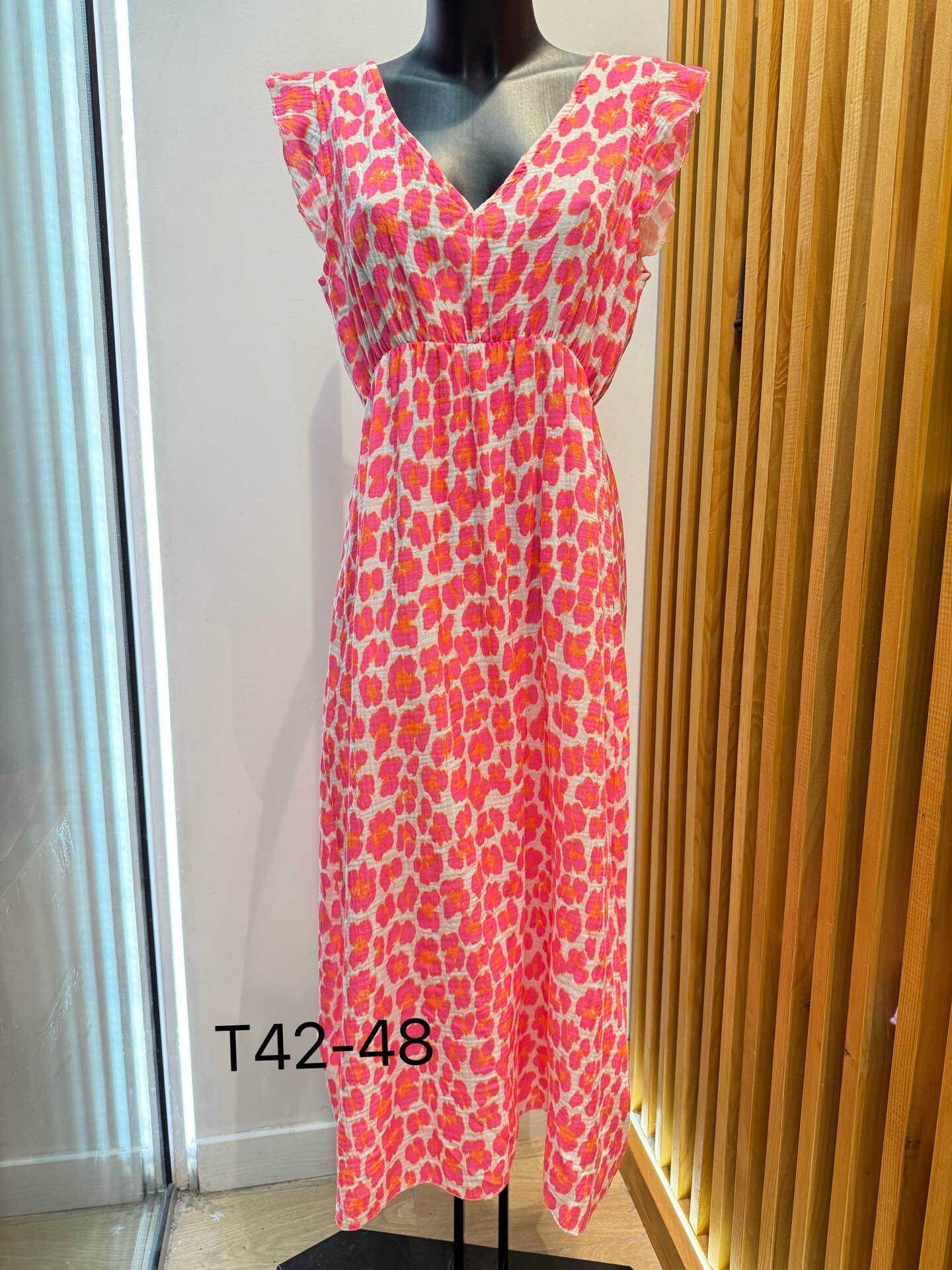 Wholesaler VIViCHY GRANDE TAILLE - Large long dress in cotton gauze with neon leopard prints