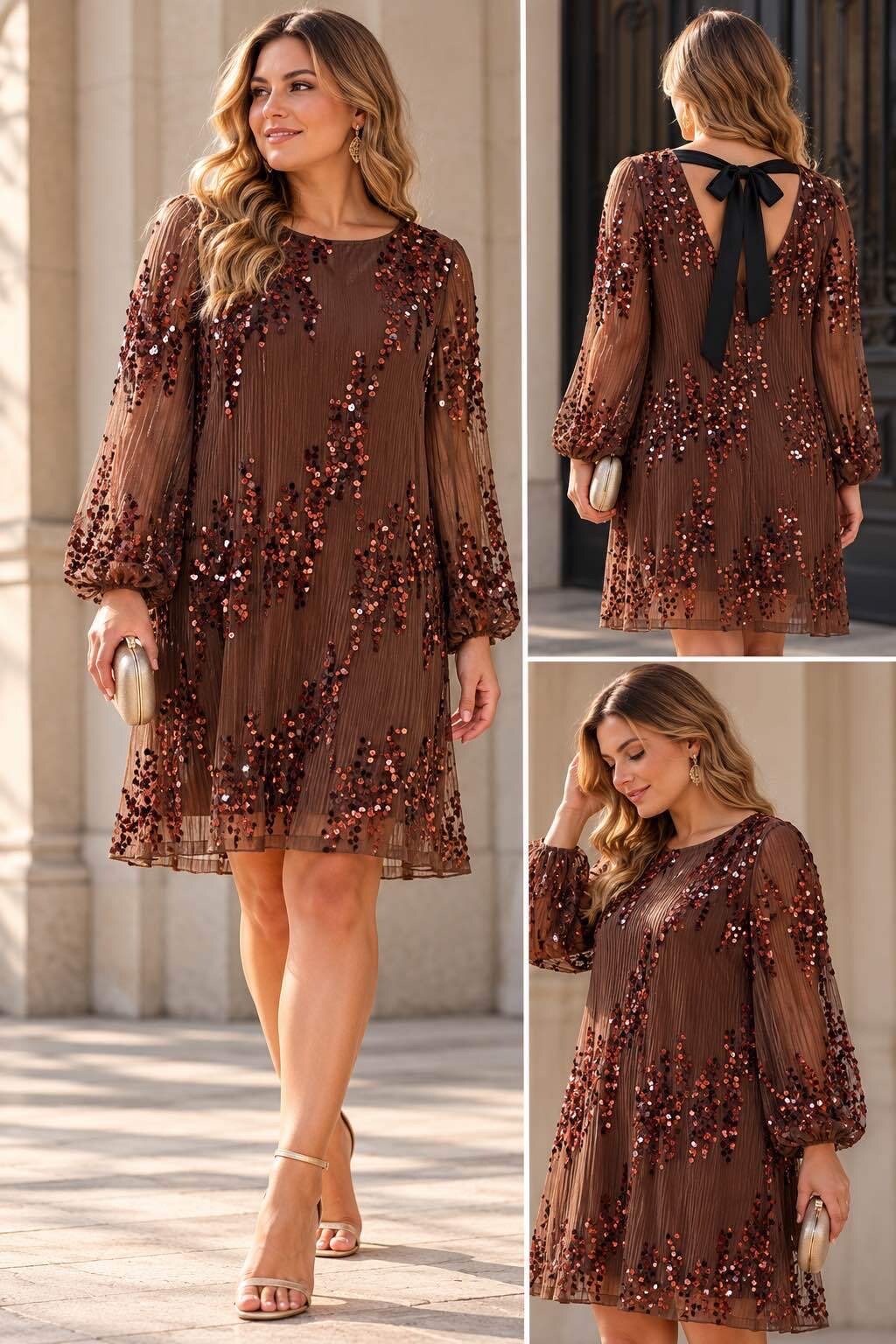 Wholesaler VIViCHY GRANDE TAILLE - Plus size pleated sequin dress with bow back