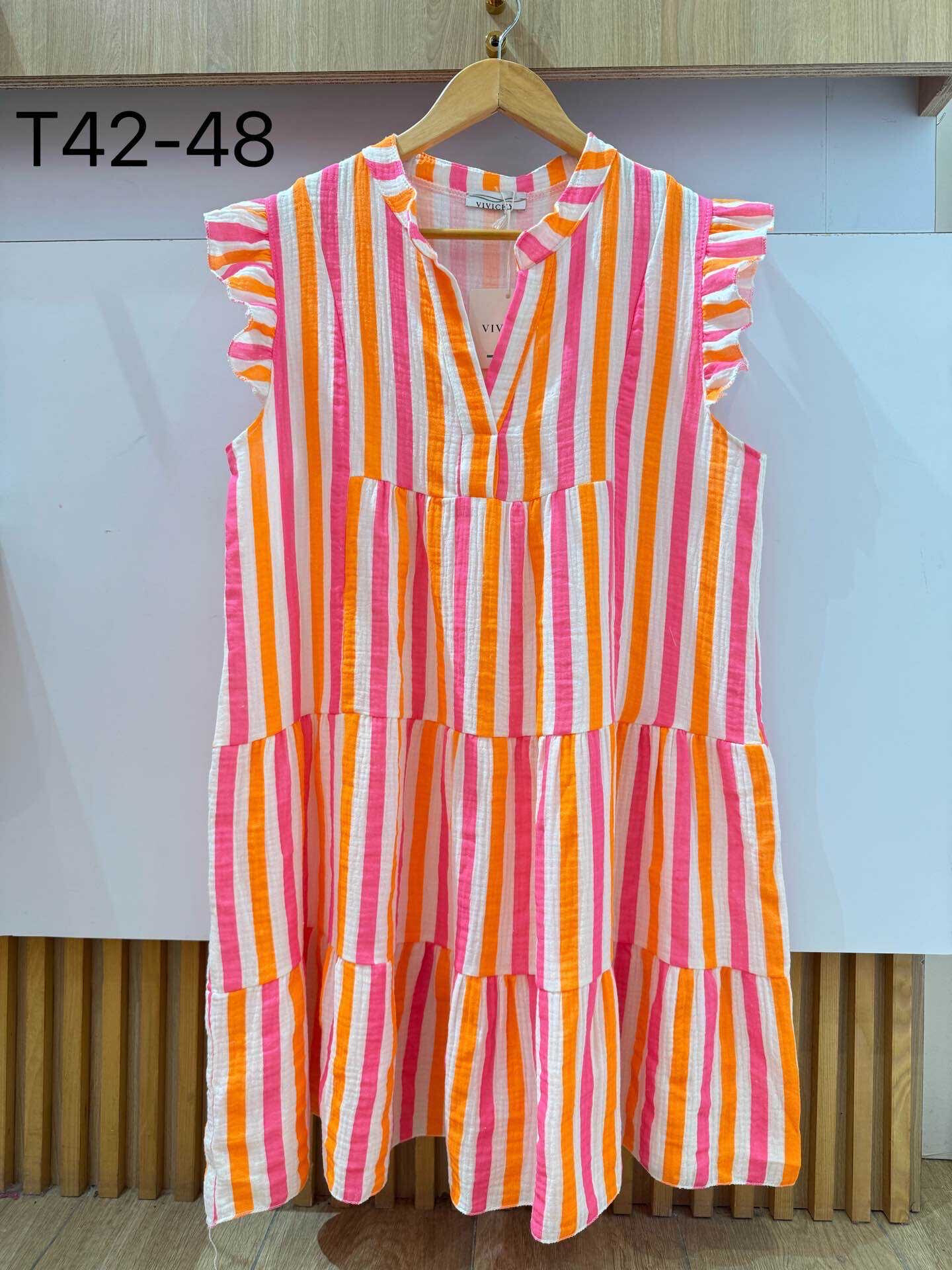 Wholesaler VIViCHY GRANDE TAILLE - Large short dress in cotton gauze with Fluo scratch print