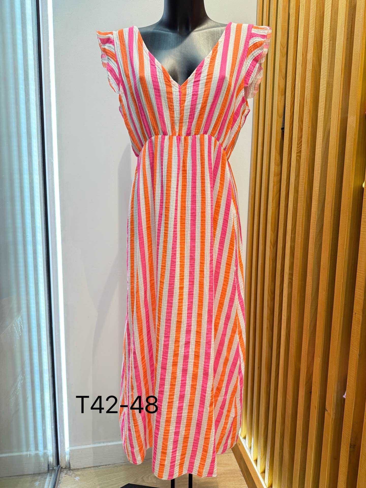 Wholesaler VIViCHY GRANDE TAILLE - Large long dress in cotton gauze with fluorescent stripes print