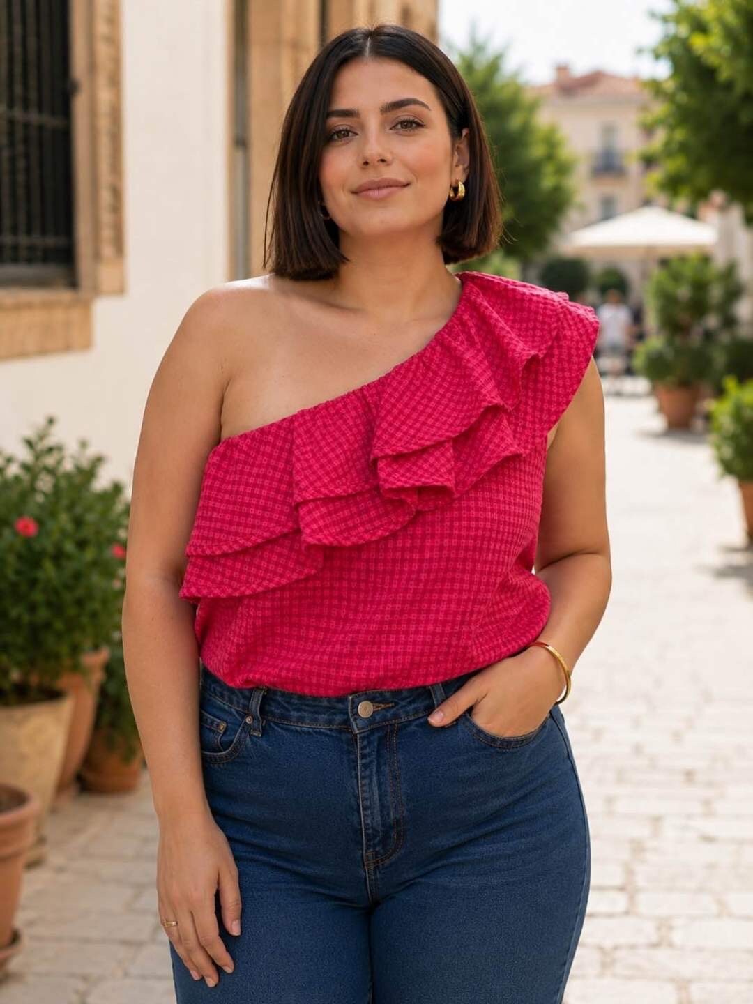 Wholesaler VIViCHY GRANDE TAILLE - Asymmetrical ruffled top in plus size