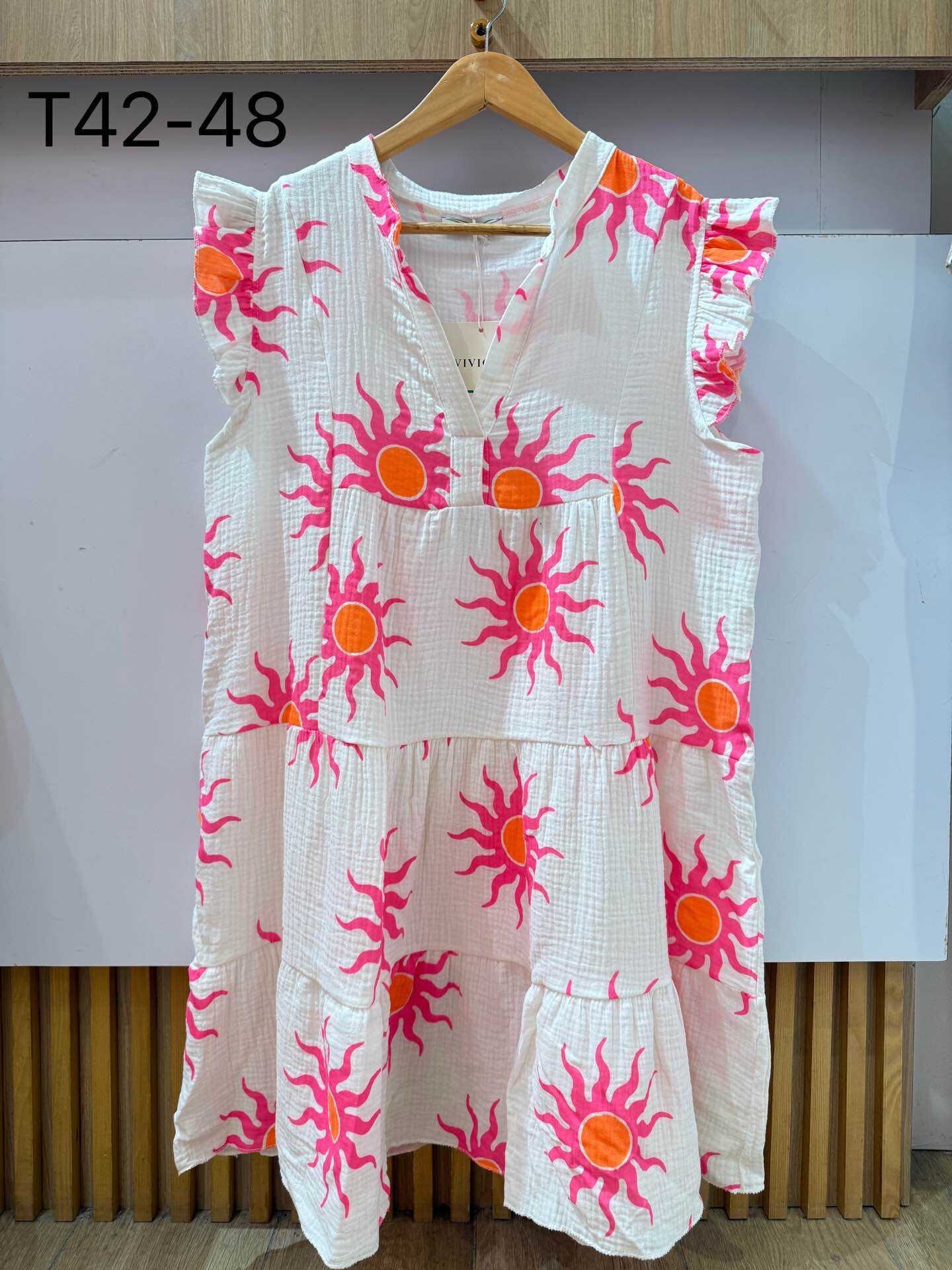 Wholesaler VIViCHY GRANDE TAILLE - Large large short dress in cotton gauze with suns print