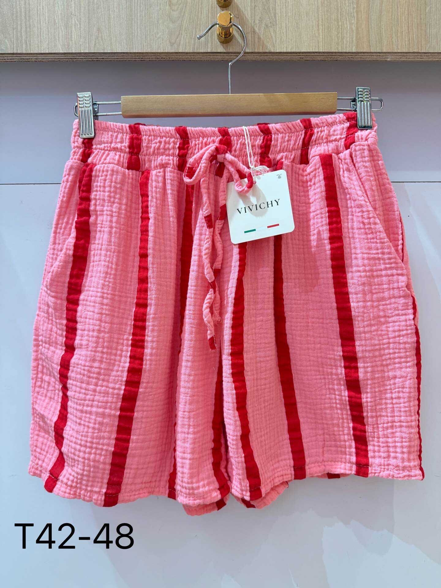 Grossiste VIViCHY GRANDE TAILLE - Short grande taille Gaze De Coton En Rayures Avec Des Poches