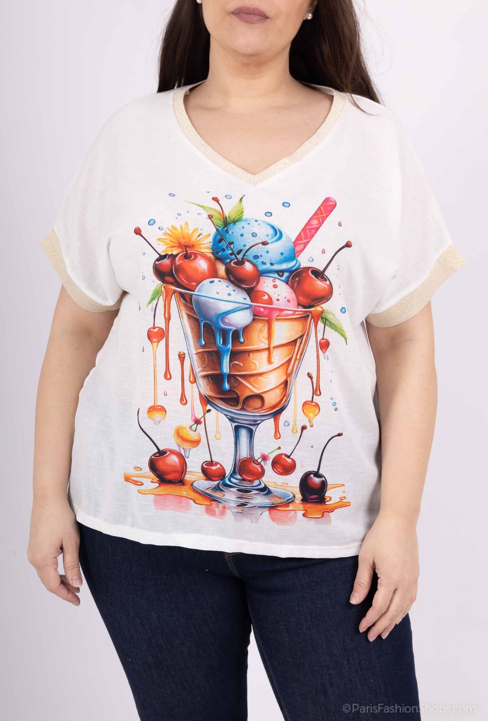 Wholesaler VIViCHY GRANDE TAILLE - Golden V-neck t-shirt. With large print